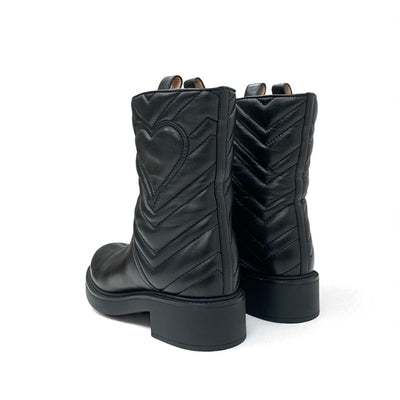 グッチ GUCCI ブーツ ショートブーツ 靴 シューズ レザー ブラック 黒 ダブルG ハート キルティング