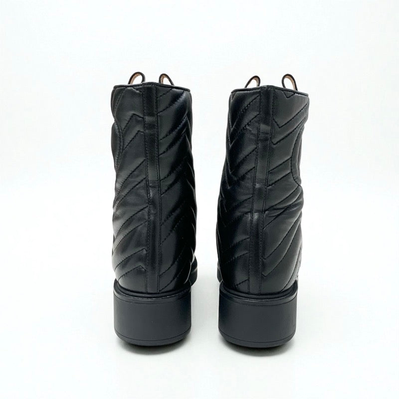 グッチ GUCCI ブーツ ショートブーツ 靴 シューズ レザー ブラック 黒 ダブルG ハート キルティング