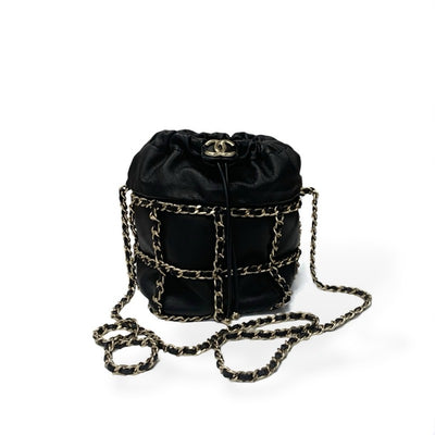 シャネル CHANEL バッグ ショルダーバッグ ラムスキン ブラック ゴールド ココマーク チェーンバック 巾着