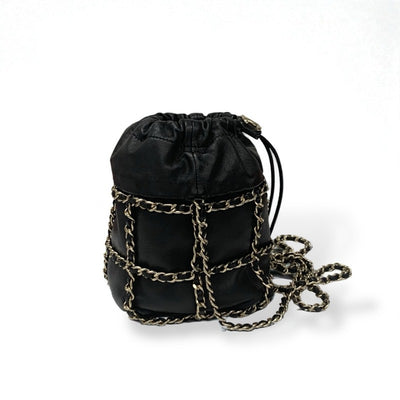 シャネル CHANEL バッグ ショルダーバッグ ラムスキン ブラック ゴールド ココマーク チェーンバック 巾着