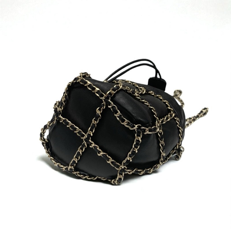 シャネル CHANEL バッグ ショルダーバッグ ラムスキン ブラック ゴールド ココマーク チェーンバック 巾着