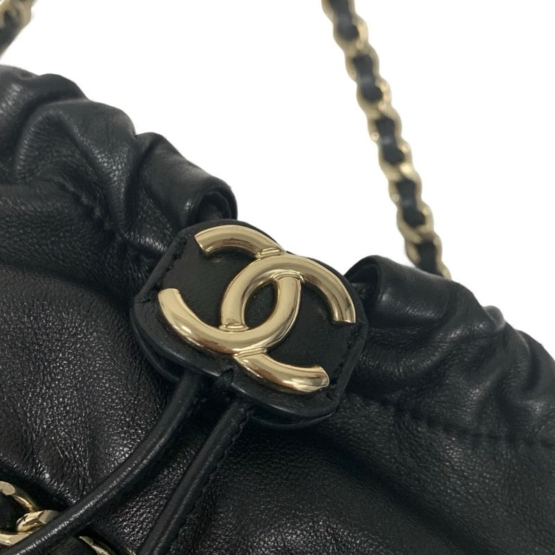 シャネル CHANEL バッグ ショルダーバッグ ラムスキン ブラック ゴールド ココマーク チェーンバック 巾着