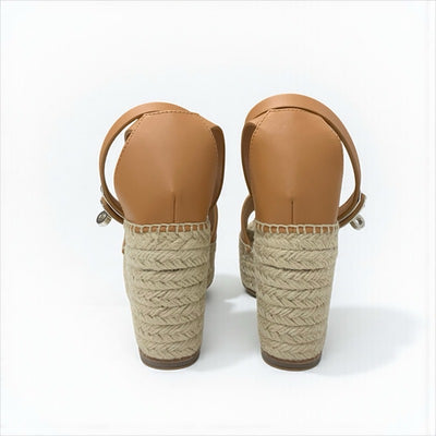 エルメス HERMES ティポリ サンダル 靴 シューズ レザー ブラウン シルバー ケリー金具 ウェッジソール エスパドリーユ ストラップ