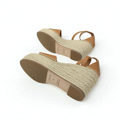 エルメス HERMES ティポリ サンダル 靴 シューズ レザー ブラウン シルバー ケリー金具 ウェッジソール エスパドリーユ ストラップ