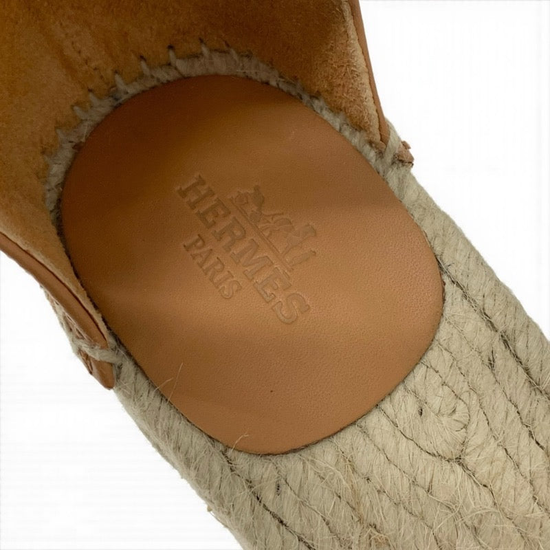 エルメス HERMES ティポリ サンダル 靴 シューズ レザー ブラウン シルバー ケリー金具 ウェッジソール エスパドリーユ ストラップ