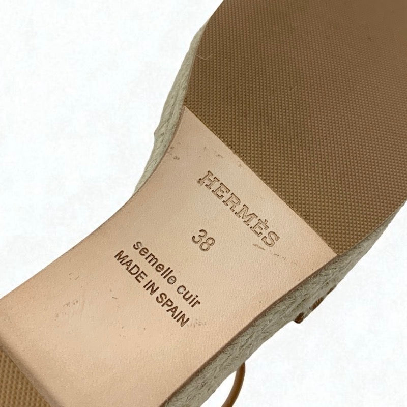 エルメス HERMES ティポリ サンダル 靴 シューズ レザー ブラウン シルバー ケリー金具 ウェッジソール エスパドリーユ ストラップ