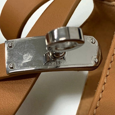 エルメス HERMES ティポリ サンダル 靴 シューズ レザー ブラウン シルバー ケリー金具 ウェッジソール エスパドリーユ ストラップ