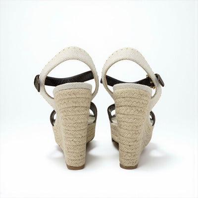 ルイヴィトン LOUIS VUITTON コーストライン モノグラム サンダル 靴 シューズ レザー キャンバス ブラウン ベージュ ゴールド ウェッジソール ストラップ