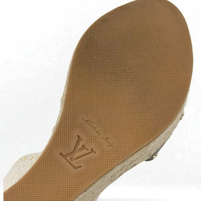 ルイヴィトン LOUIS VUITTON コーストライン モノグラム サンダル 靴 シューズ レザー キャンバス ブラウン ベージュ ゴールド ウェッジソール ストラップ