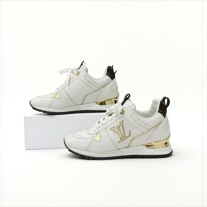 ルイヴィトン LOUIS VUITTON ランアウェイライン モノグラム スニーカー 靴 シューズ レザー ホワイト ブラウン ゴールド インヒール