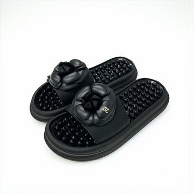 シャネル CHANEL サンダル 靴 シューズ ラバー ブラック 黒 ココマーク カメリア フラット