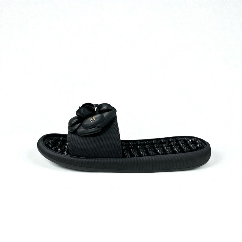 シャネル CHANEL サンダル 靴 シューズ ラバー ブラック 黒 ココマーク カメリア フラット