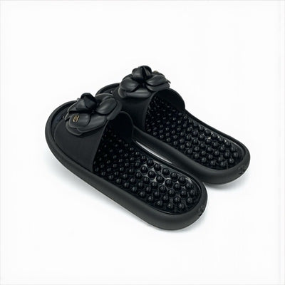 シャネル CHANEL サンダル 靴 シューズ ラバー ブラック 黒 ココマーク カメリア フラット