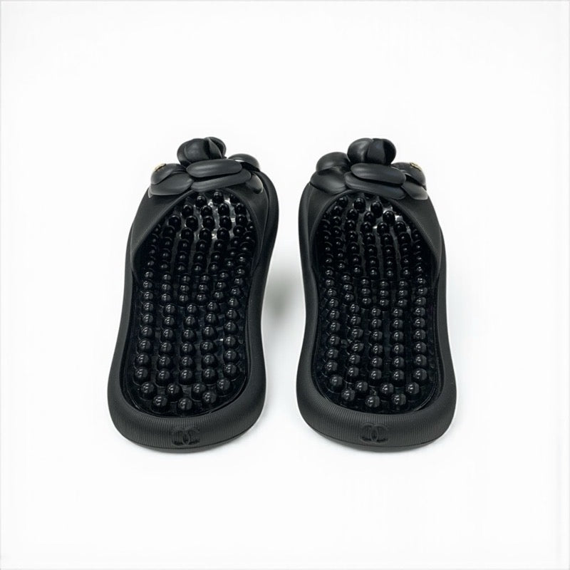 シャネル CHANEL サンダル 靴 シューズ ラバー ブラック 黒 ココマーク カメリア フラット