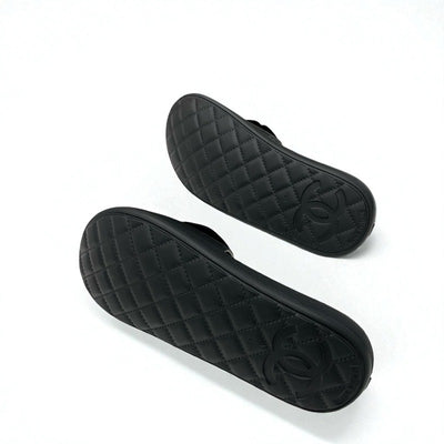 シャネル CHANEL サンダル 靴 シューズ ラバー ブラック 黒 ココマーク カメリア フラット