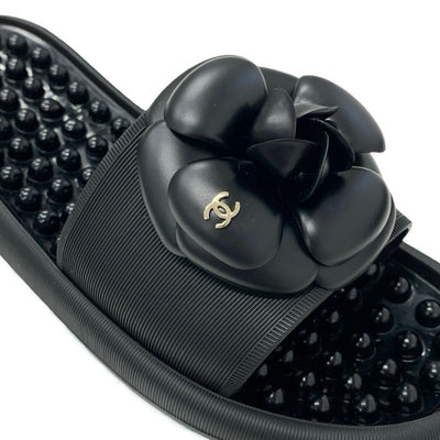 シャネル CHANEL サンダル 靴 シューズ ラバー ブラック 黒 ココマーク カメリア フラット