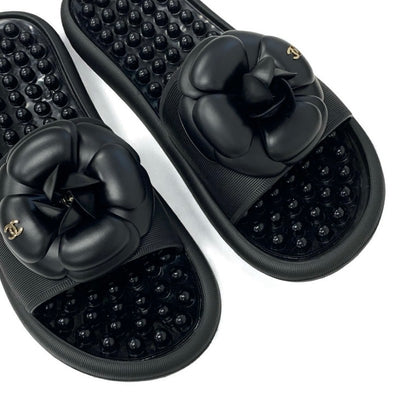 シャネル CHANEL サンダル 靴 シューズ ラバー ブラック 黒 ココマーク カメリア フラット