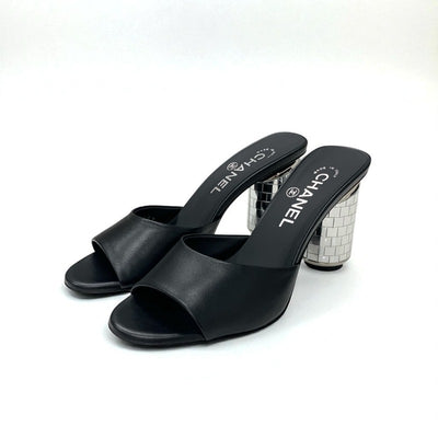 シャネル CHANEL サンダル 靴 シューズ レザー ブラック シルバー 未使用 ココマーク