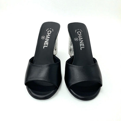シャネル CHANEL サンダル 靴 シューズ レザー ブラック シルバー 未使用 ココマーク