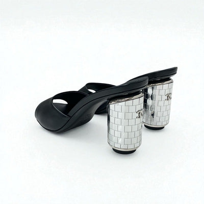 シャネル CHANEL サンダル 靴 シューズ レザー ブラック シルバー 未使用 ココマーク