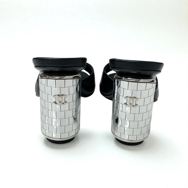 シャネル CHANEL サンダル 靴 シューズ レザー ブラック シルバー 未使用 ココマーク