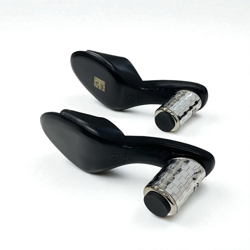 シャネル CHANEL サンダル 靴 シューズ レザー ブラック シルバー 未使用 ココマーク