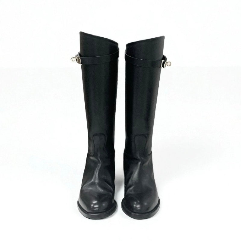 エルメス HERMES ジャンピング ブーツ ロングブーツ 靴 シューズ レザー ブラック 黒 シルバー ケリー金具