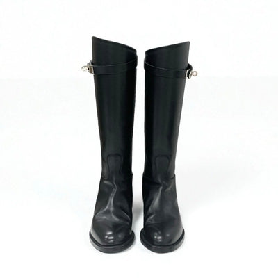 エルメス HERMES ジャンピング ブーツ ロングブーツ 靴 シューズ レザー ブラック 黒 シルバー ケリー金具