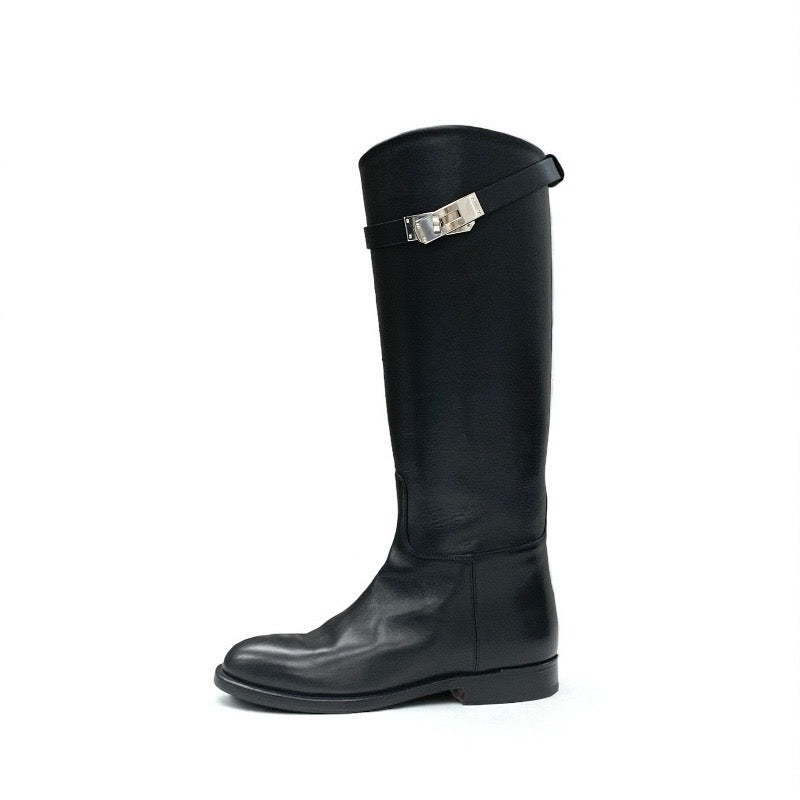 エルメス HERMES ジャンピング ブーツ ロングブーツ 靴 シューズ レザー ブラック 黒 シルバー ケリー金具