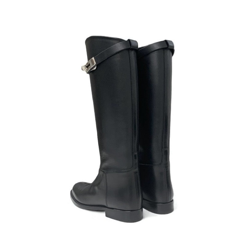 エルメス HERMES ジャンピング ブーツ ロングブーツ 靴 シューズ レザー ブラック 黒 シルバー ケリー金具