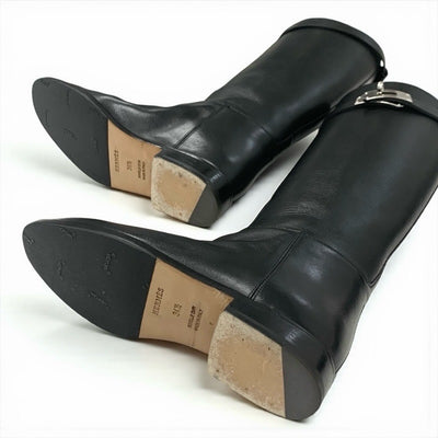 エルメス HERMES ジャンピング ブーツ ロングブーツ 靴 シューズ レザー ブラック 黒 シルバー ケリー金具