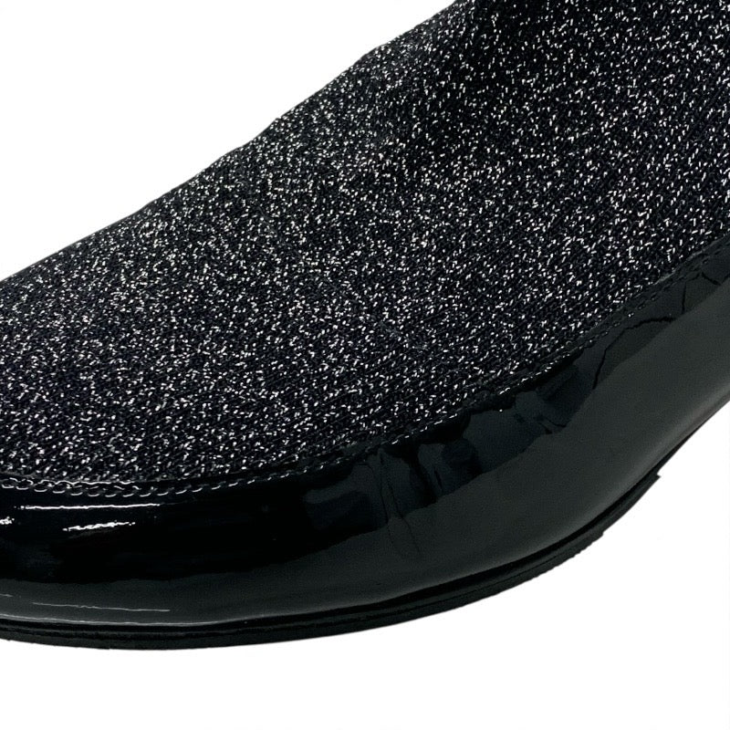 シャネル CHANEL ブーツ ショートブーツ 靴 シューズ パテント ファブリック ブラック シルバー ココマーク ラメ ソックスブーツ