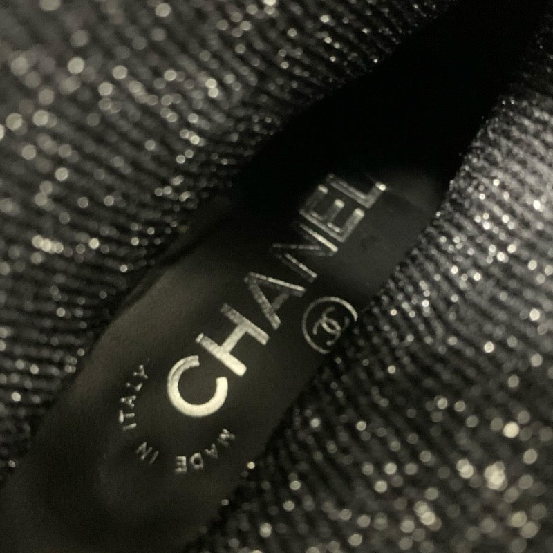 シャネル CHANEL ブーツ ショートブーツ 靴 シューズ パテント ファブリック ブラック シルバー ココマーク ラメ ソックスブーツ