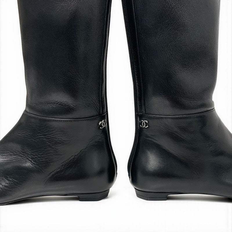 シャネル CHANEL ブーツ ロングブーツ 靴 シューズ レザー ブラック ココマーク ロゴ