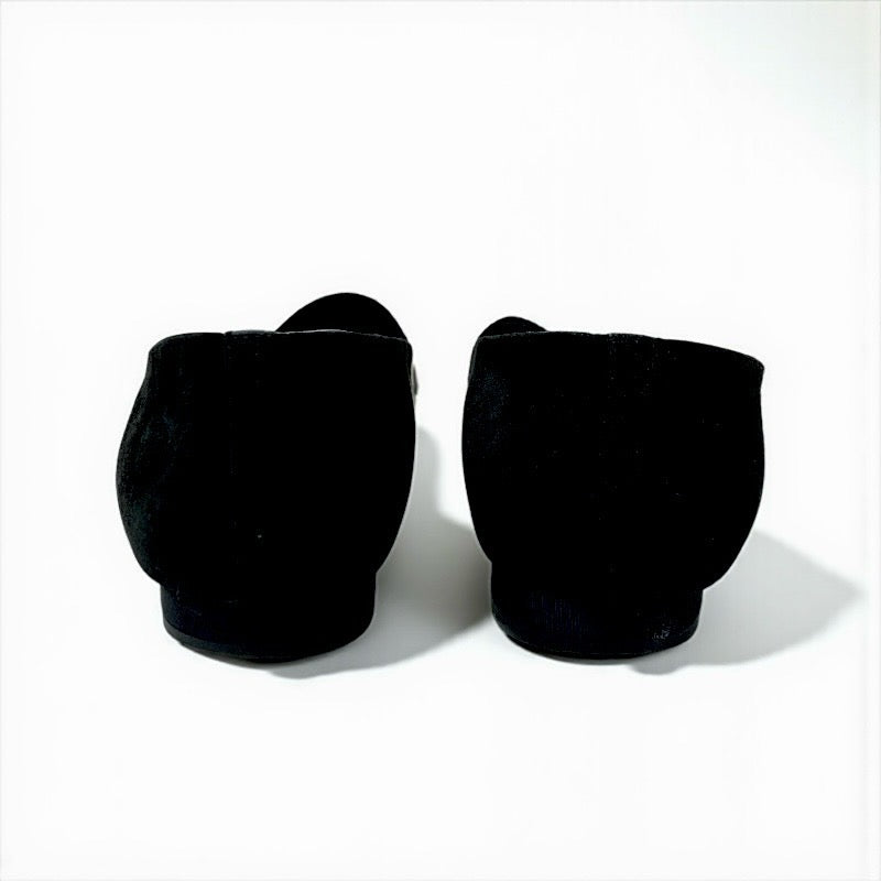 シャネル CHANEL フラットシューズ 靴 シューズ スエード ファブリック ブラック 黒 オペラシューズ スター ビジュー ラインストーン