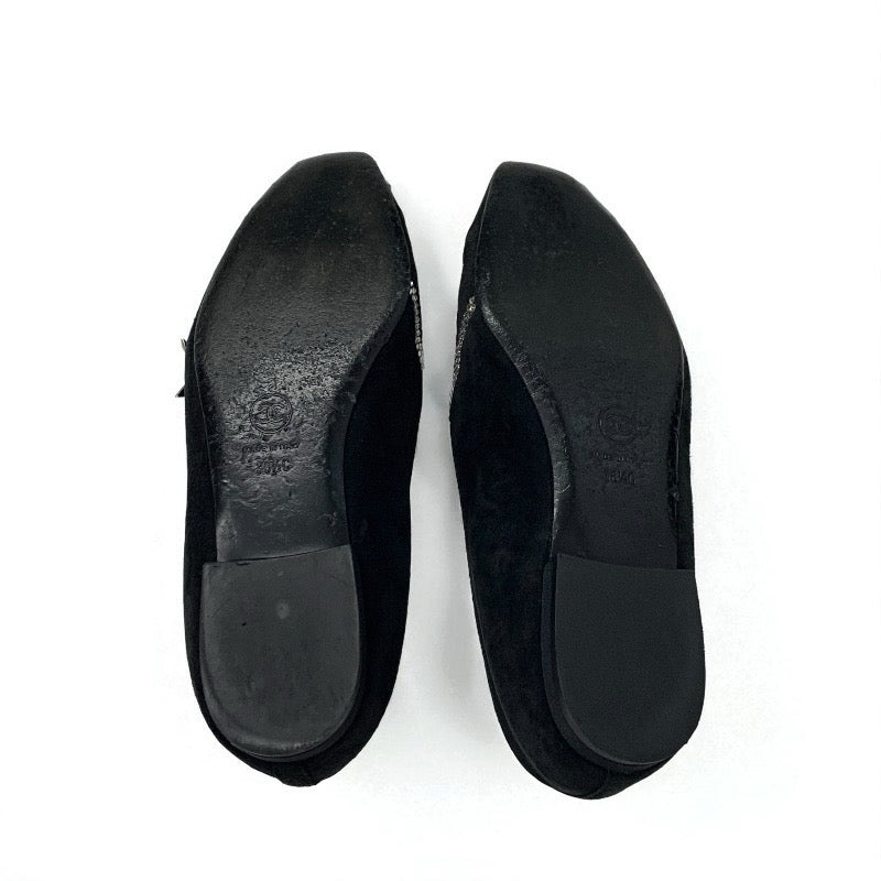 シャネル CHANEL フラットシューズ 靴 シューズ スエード ファブリック ブラック 黒 オペラシューズ スター ビジュー ラインストーン