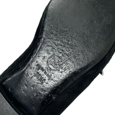 シャネル CHANEL フラットシューズ 靴 シューズ スエード ファブリック ブラック 黒 オペラシューズ スター ビジュー ラインストーン