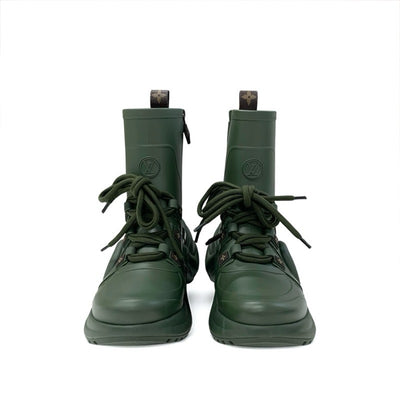 ルイヴィトン LOUIS VUITTON アークライトライン モノグラム ブーツ ショートブーツ 靴 シューズ ラバー カーキ LVサークルロゴ レースアップ レインブーツ
