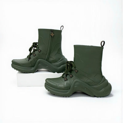ルイヴィトン LOUIS VUITTON アークライトライン モノグラム ブーツ ショートブーツ 靴 シューズ ラバー カーキ LVサークルロゴ レースアップ レインブーツ
