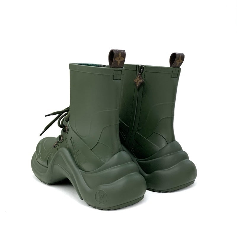 ルイヴィトン LOUIS VUITTON アークライトライン モノグラム ブーツ ショートブーツ 靴 シューズ ラバー カーキ LVサークルロゴ レースアップ レインブーツ