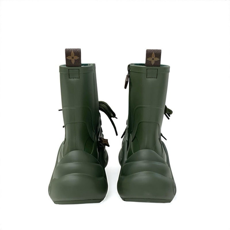 ルイヴィトン LOUIS VUITTON アークライトライン モノグラム ブーツ ショートブーツ 靴 シューズ ラバー カーキ LVサークルロゴ レースアップ レインブーツ