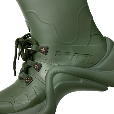 ルイヴィトン LOUIS VUITTON アークライトライン モノグラム ブーツ ショートブーツ 靴 シューズ ラバー カーキ LVサークルロゴ レースアップ レインブーツ