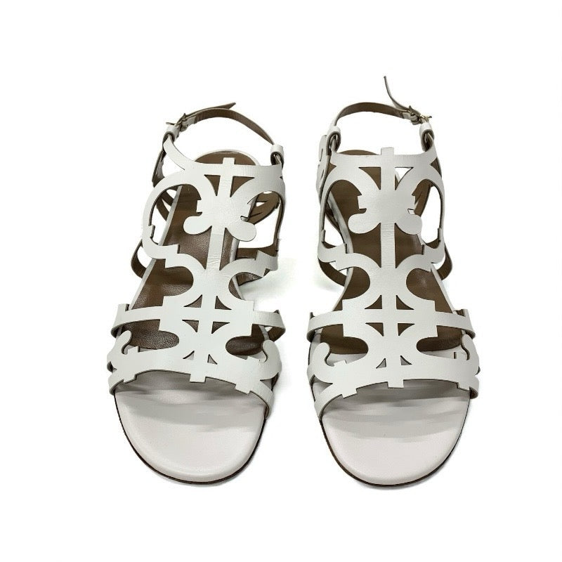 エルメス HERMES サンダル 靴 シューズ レザー ホワイト 白 ガダルキヴィール ストラップ フラット