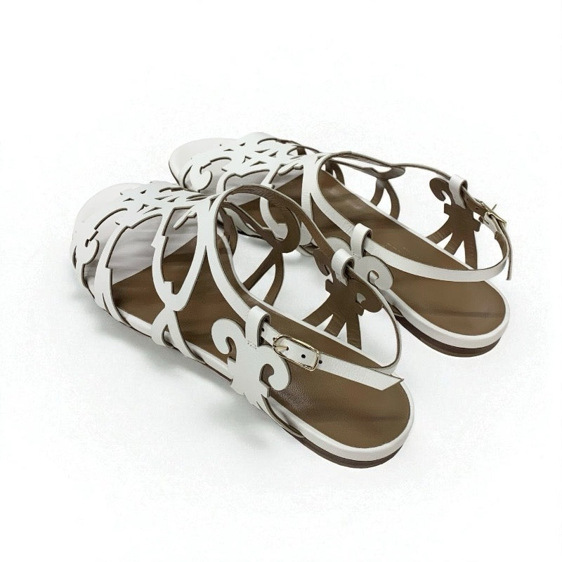 エルメス HERMES サンダル 靴 シューズ レザー ホワイト 白 ガダルキヴィール ストラップ フラット