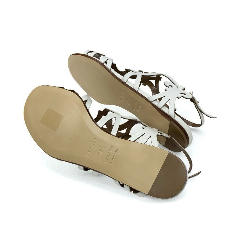 エルメス HERMES サンダル 靴 シューズ レザー ホワイト 白 ガダルキヴィール ストラップ フラット
