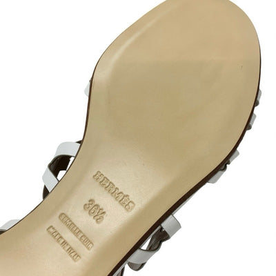 エルメス HERMES サンダル 靴 シューズ レザー ホワイト 白 ガダルキヴィール ストラップ フラット