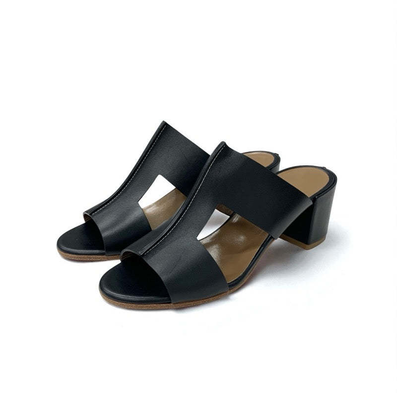 エルメス HERMES オスティア サンダル 靴 シューズ レザー ブラック ミュール