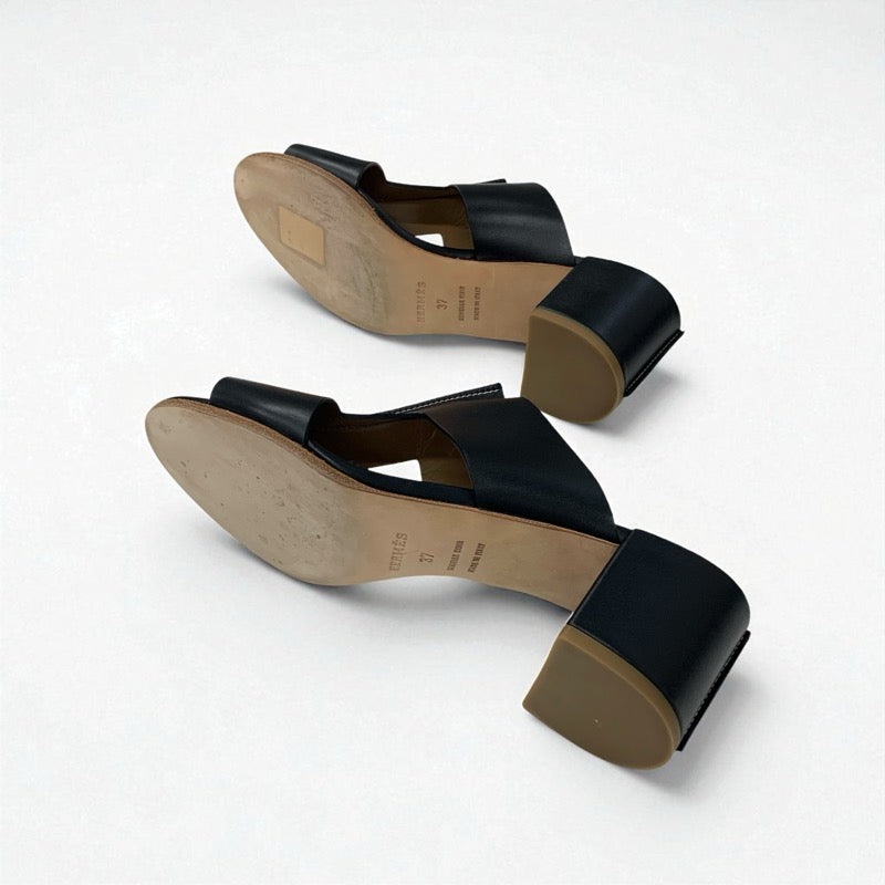 エルメス HERMES オスティア サンダル 靴 シューズ レザー ブラック ミュール