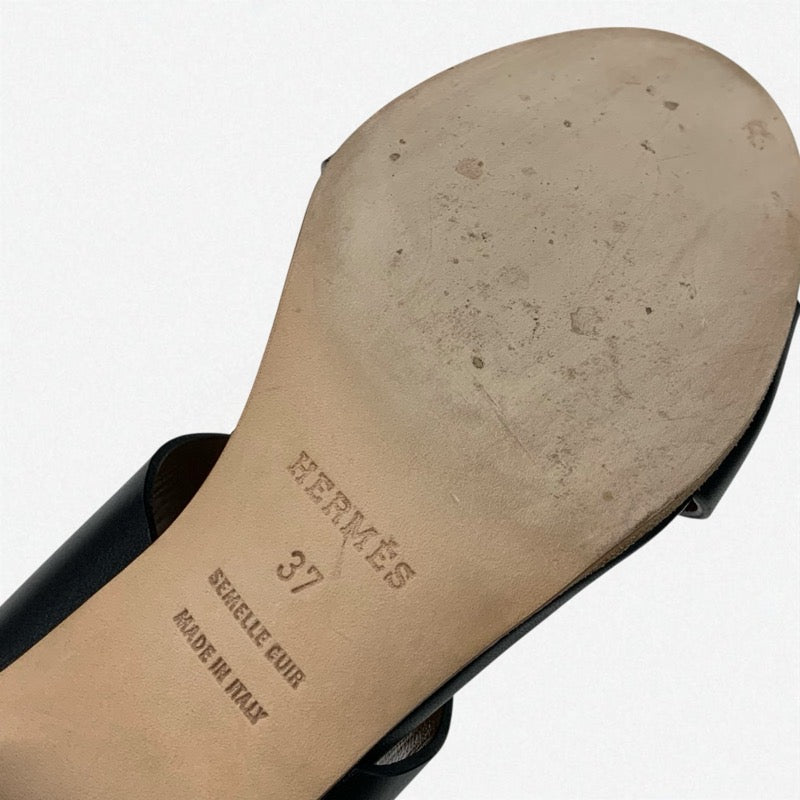 エルメス HERMES オスティア サンダル 靴 シューズ レザー ブラック ミュール