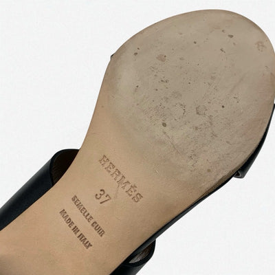 エルメス HERMES オスティア サンダル 靴 シューズ レザー ブラック ミュール